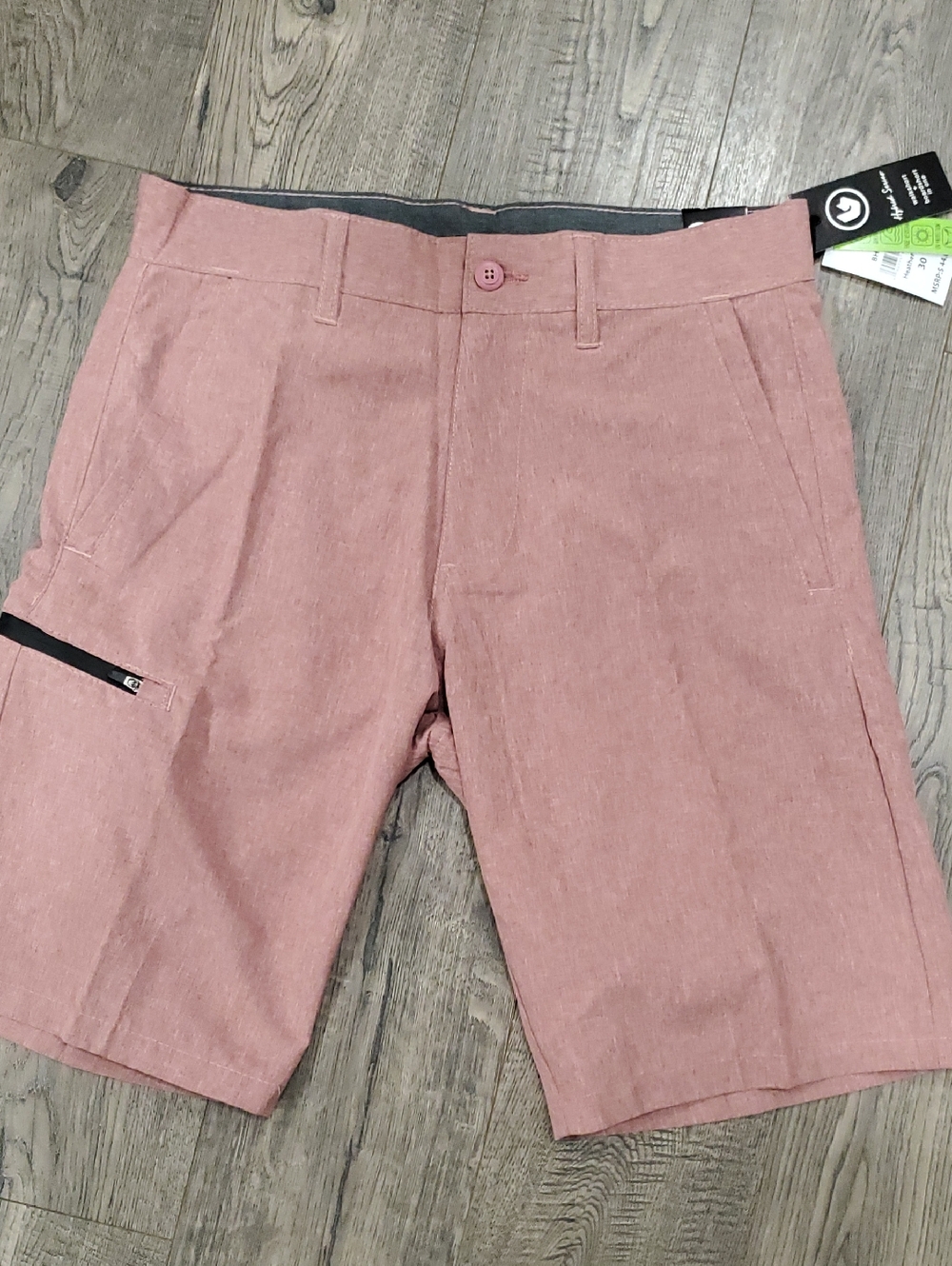 burnside Men's Flat-Front Dusty Rose Shorts with Zip Pocket